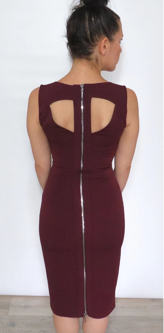 Isabella burgundy knee length sleeveless dress