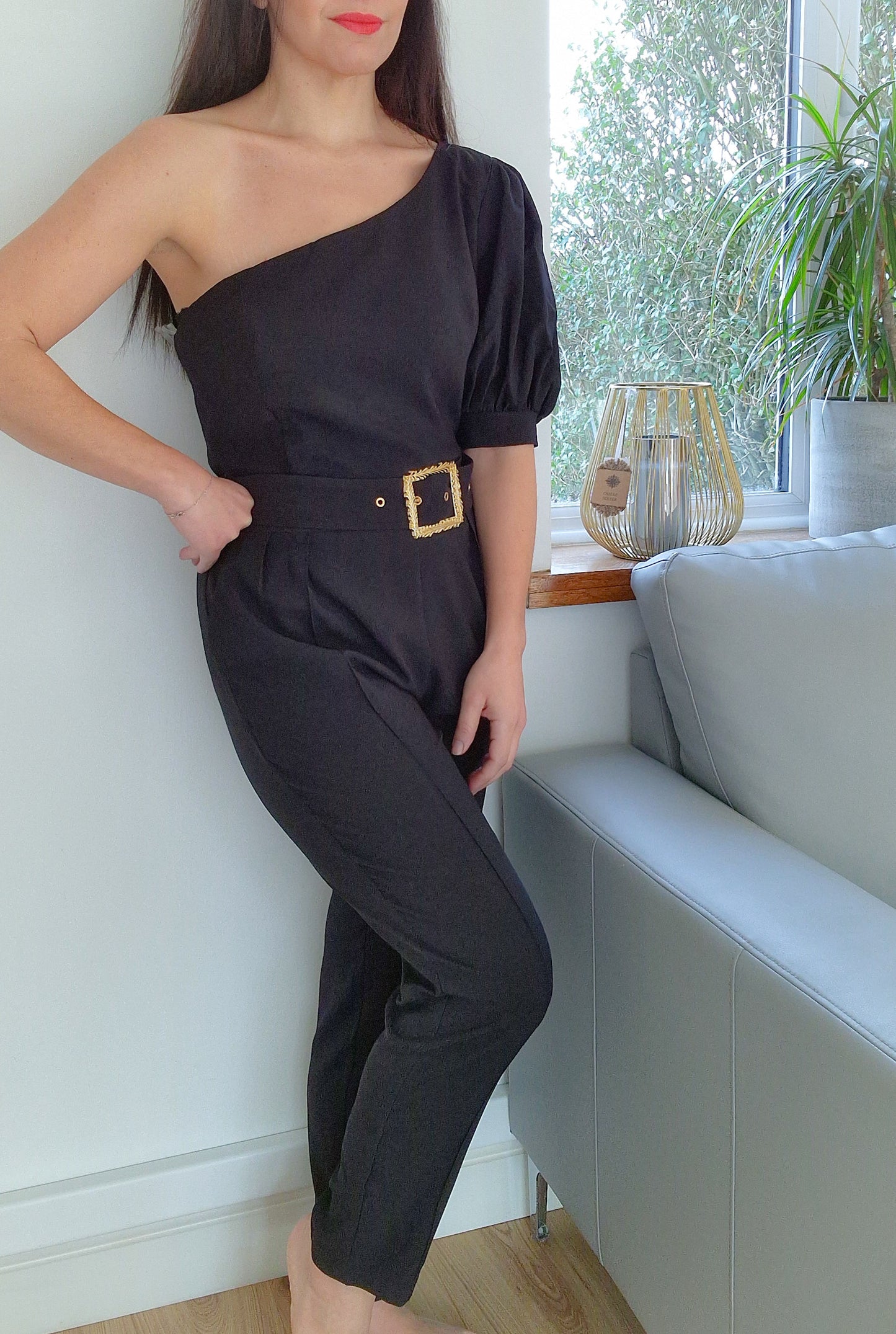Kim - Black one shoulder jumpsuit