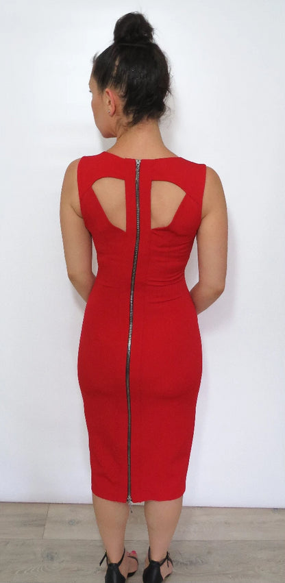 Isabella red knee length dress